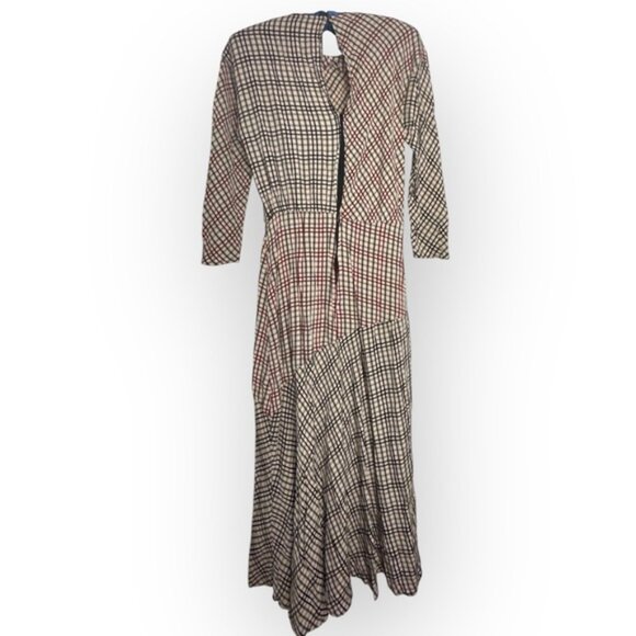 Zara ZW Collection plaid check Linen Blend LS midi dress bloggers favorite LS S - Picture 6 of 10
